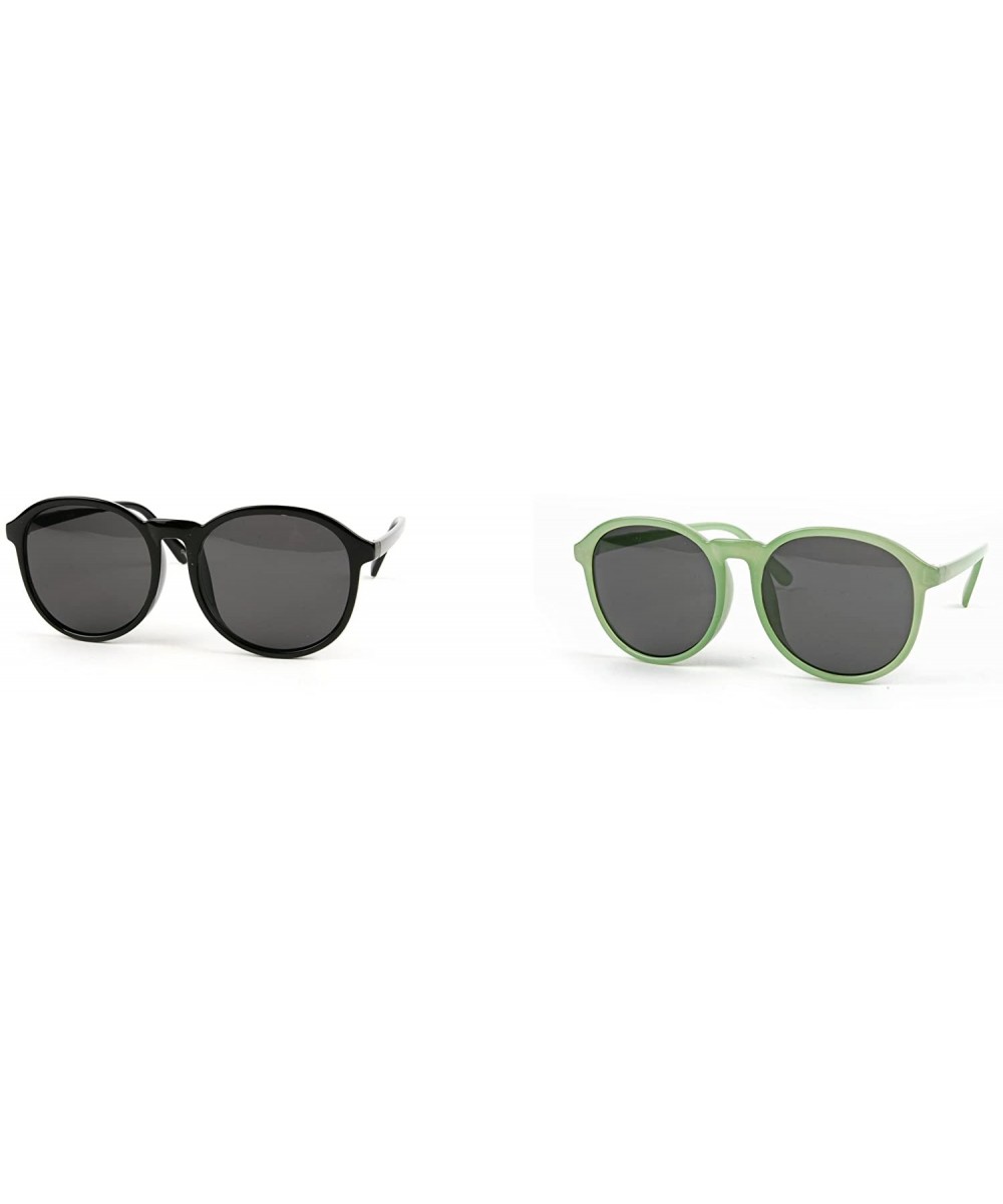 Classic Retro Fashion Round Frame Sunglasses P2105 - 2 Pcs Black-smoke Lens & Palegreen-smoke Lens - CM11ZQRGW01 $27.91 Round