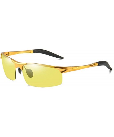 Night Vision Sunglasses Polarized Photochromic Lens Men Driving Mirror Half Frame Goggle - Gold - CQ18U45IX5Q $11.49 Square