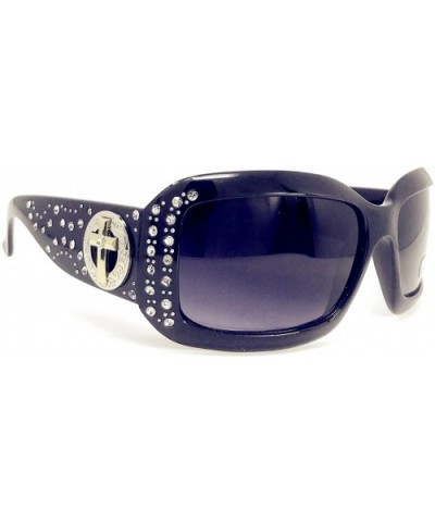 Women's Sunglasses With Bling Rhinestone UV 400 PC Lens in Multi Concho - Ring Cross Black - CO18WRE354T $19.29 Oval