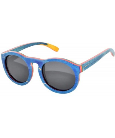 Wood Vintage 100% Polarized Sunglasses Retro Design - Skate-blue_around_smoke_lens - CV11VWWLBGT $41.39 Wayfarer