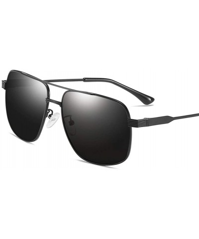 Square Metal Frame Pilot UV400 Polarized Sunglasses for Men Driving - Matte Black Grey - CT12N8TJSU5 $7.29 Oversized