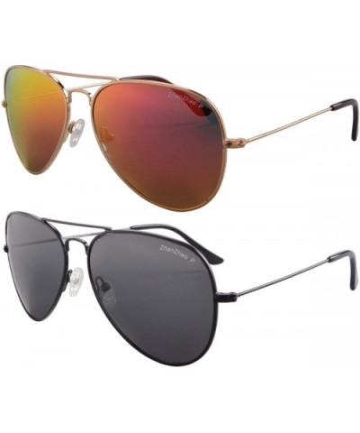 2 Pack of Sunglasses Men Women Polarized Metal Mirror UV 400 Lens Eyewear-TY301 - Black+gold - CJ189O8YWGI $10.65 Aviator