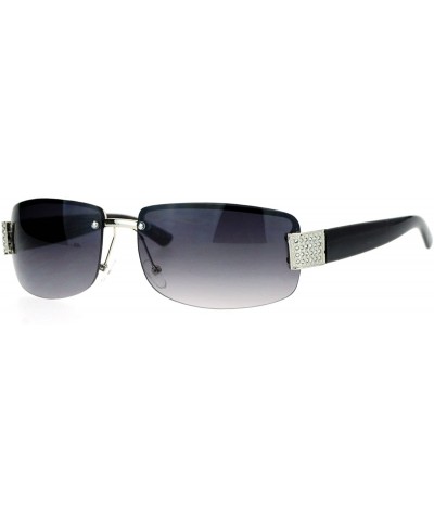 Rhinestone Fashion Sunglasses Womens Rimless Look Rectangular Frame - Silver Black Tort - CU12JES1C0H $5.60 Rectangular