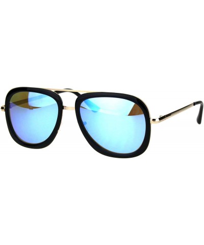 Womens Square Sunglasses Double Frame Flat Metal Top Fashion Shades - Black Gold (Blue Mirror) - CD18ORR9ALM $5.52 Square