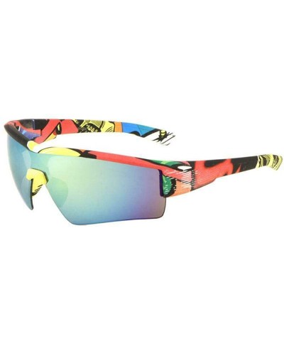 Gnarly Half Rim Sport Semi Rimless Wrap Around Sunglasses - Pop Art Frame - CU18W2ZOTXS $6.97 Semi-rimless