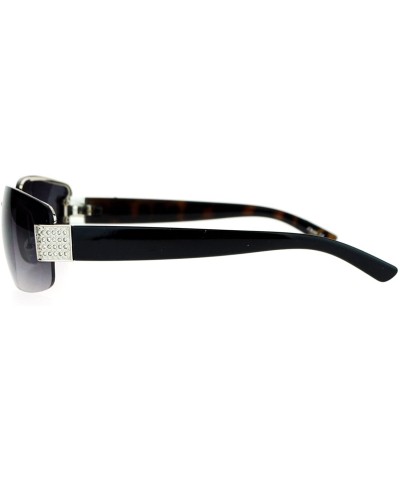 Rhinestone Fashion Sunglasses Womens Rimless Look Rectangular Frame - Silver Black Tort - CU12JES1C0H $5.60 Rectangular