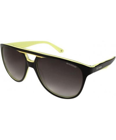 Women's Handmade Acetate Frame Flat-Top Aviator Sunglasses HM241 - Black/Yellow - CS11L1NT3HN $19.35 Aviator