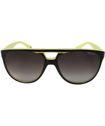 Women's Handmade Acetate Frame Flat-Top Aviator Sunglasses HM241 - Black/Yellow - CS11L1NT3HN $19.35 Aviator