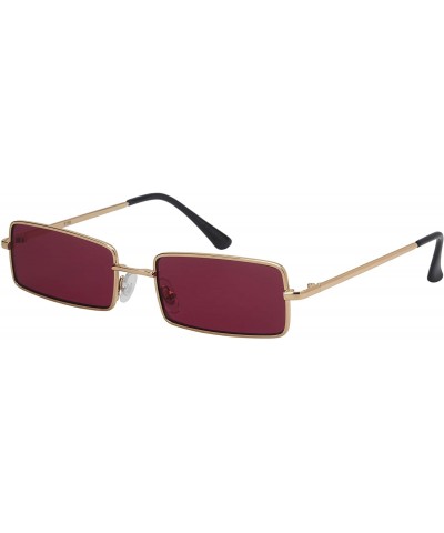 Vintage Rectangular Sunglasses Men Women Flat Color Lens 5150-FLCR - Gold Frame/Red Lens - C318HAA7ATQ $6.88 Rectangular