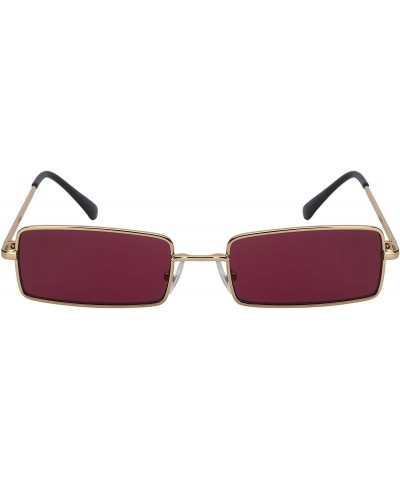 Vintage Rectangular Sunglasses Men Women Flat Color Lens 5150-FLCR - Gold Frame/Red Lens - C318HAA7ATQ $6.88 Rectangular