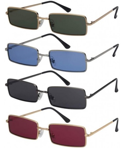 Vintage Rectangular Sunglasses Men Women Flat Color Lens 5150-FLCR - Gold Frame/Red Lens - C318HAA7ATQ $6.88 Rectangular