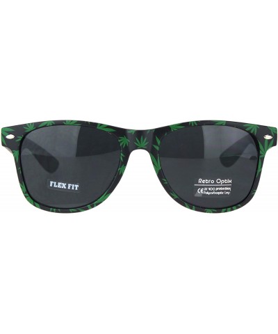 Marijuana Leaf Print Sunglasses Pothead Square Flex Fit Shades UV 400 - Matte Black - CK196H3DUDS $6.56 Square