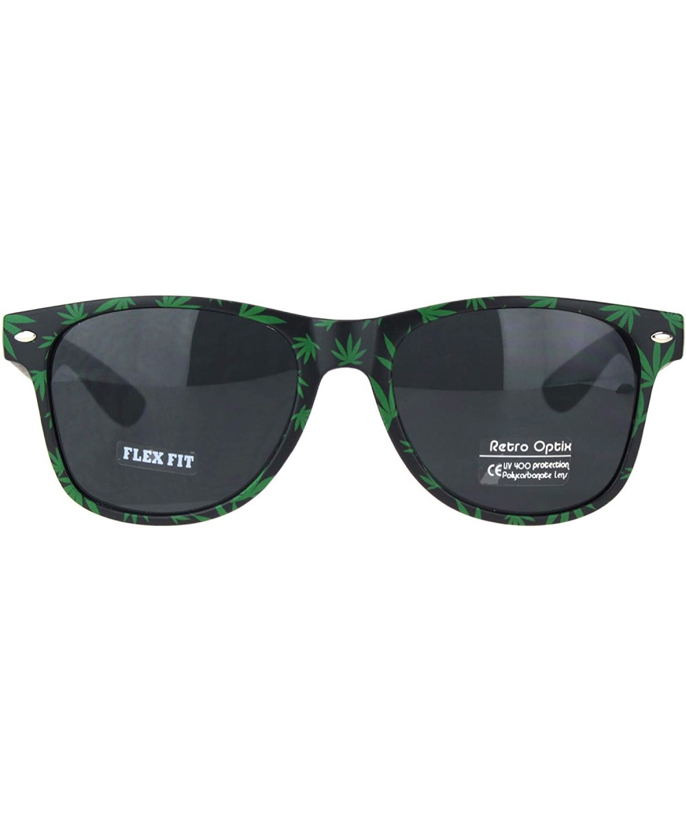 Marijuana Leaf Print Sunglasses Pothead Square Flex Fit Shades UV 400 - Matte Black - CK196H3DUDS $6.56 Square