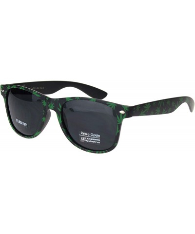 Marijuana Leaf Print Sunglasses Pothead Square Flex Fit Shades UV 400 - Matte Black - CK196H3DUDS $6.56 Square