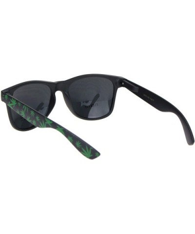 Marijuana Leaf Print Sunglasses Pothead Square Flex Fit Shades UV 400 - Matte Black - CK196H3DUDS $6.56 Square