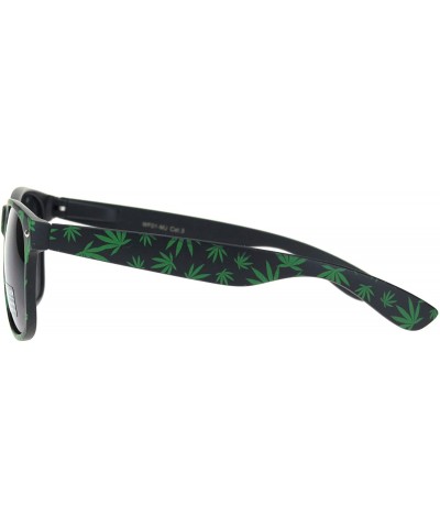 Marijuana Leaf Print Sunglasses Pothead Square Flex Fit Shades UV 400 - Matte Black - CK196H3DUDS $6.56 Square