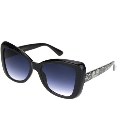 Womens 90s Paisley Arm Butterfly Thick Plastic Designer Sunglasses - Black Gradient Blue - CD18NDYX6SH $8.14 Butterfly