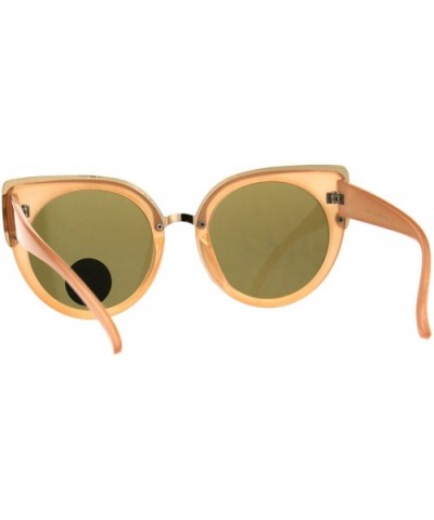 Womens Temper Glass Lens Round Circle Lens Cat Eye Mod Sunglasses - Peach Brown - CF18D5NQC7A $7.38 Oversized