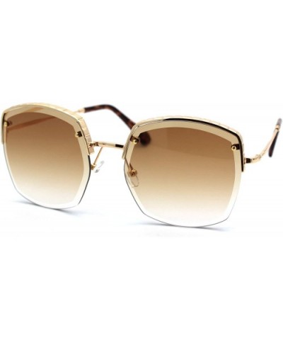 Womens Bevel Edge Half Rim Rectangular Metal Victorian Style Sunglasses - Gold Brown - CM18UIOZX8O $8.15 Rectangular