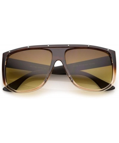 Oversize Stud Accents Wide Temple Square Lens Flat Top Sunglasses 62mm - Shiny Brown Fade / Amber - CJ17YIU3AYN $6.93 Square