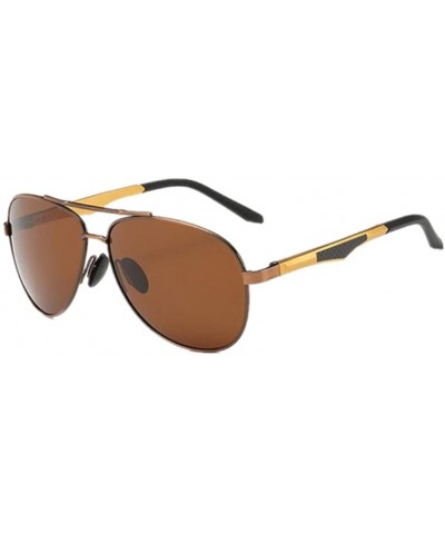 Men Retro Pilot UV400 Polarized Driving Sunglasses Sport Glasses Eyewear - Brown - CG183CCZ56W $6.77 Semi-rimless