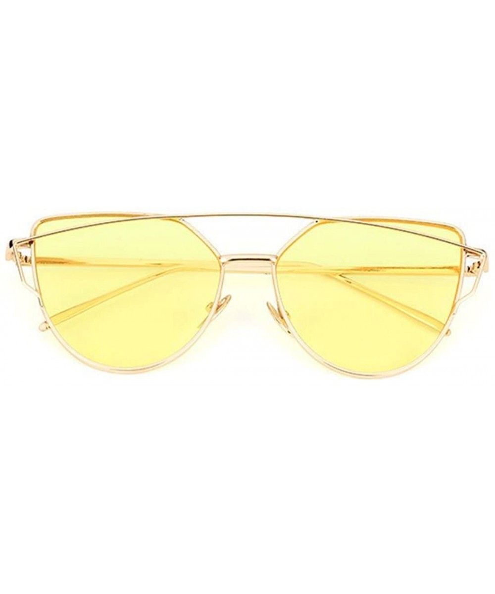 Cat Eye Mirrored Strikethrough Lens Metal Frame Womens Sunglassses J6627 - Gold Frame/Yellow - CC180WW9RIW $7.82 Cat Eye