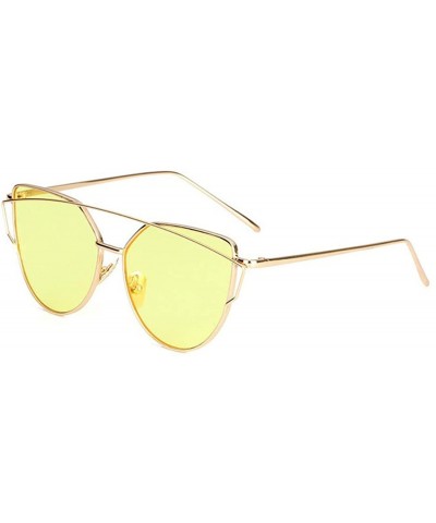 Cat Eye Mirrored Strikethrough Lens Metal Frame Womens Sunglassses J6627 - Gold Frame/Yellow - CC180WW9RIW $7.82 Cat Eye