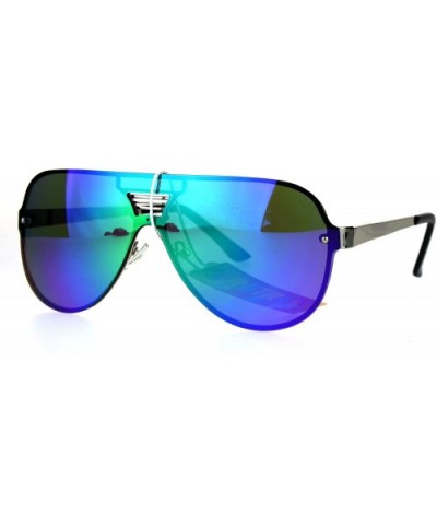 Unisex Aviator Sunglasses Full Mirrored Lens Frame Designer Fashion - Silver (Teal Mirror) - CD186NWUUEU $8.75 Rimless