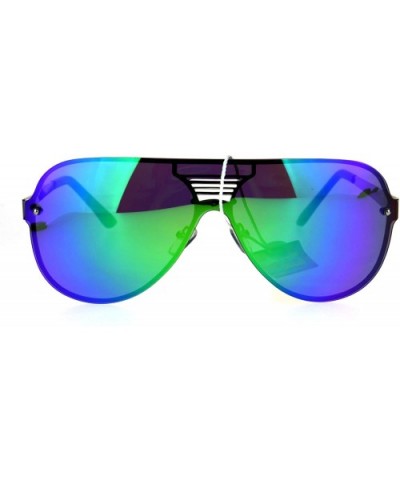 Unisex Aviator Sunglasses Full Mirrored Lens Frame Designer Fashion - Silver (Teal Mirror) - CD186NWUUEU $8.75 Rimless