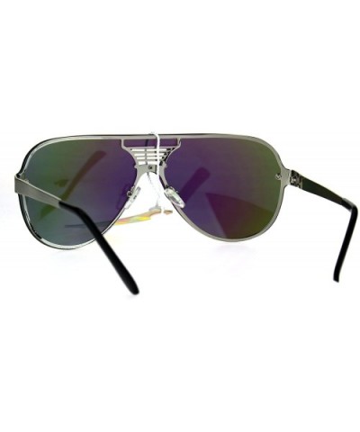 Unisex Aviator Sunglasses Full Mirrored Lens Frame Designer Fashion - Silver (Teal Mirror) - CD186NWUUEU $8.75 Rimless