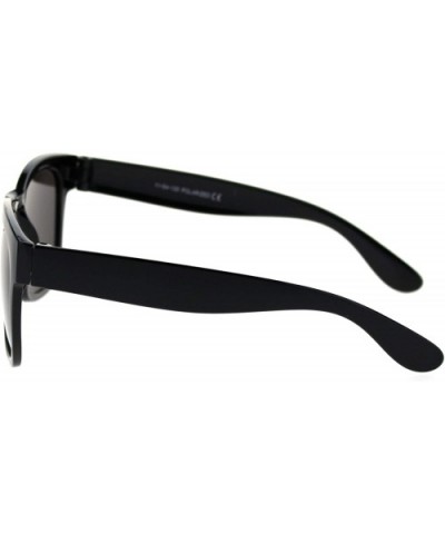 Super Light Weight Polarized Lens Hipster Oversize Horned Rim Sunglasses - Shiny Black Black - CY18SA4LREK $5.83 Oversized