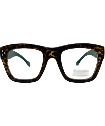 Vintage Inspired Geek Oversized Square Thick Horn Rimmed Eyeglasses Clear Lens - Leopard Green 00012 - CQ18Y8H2KI8 $11.54 Ove...