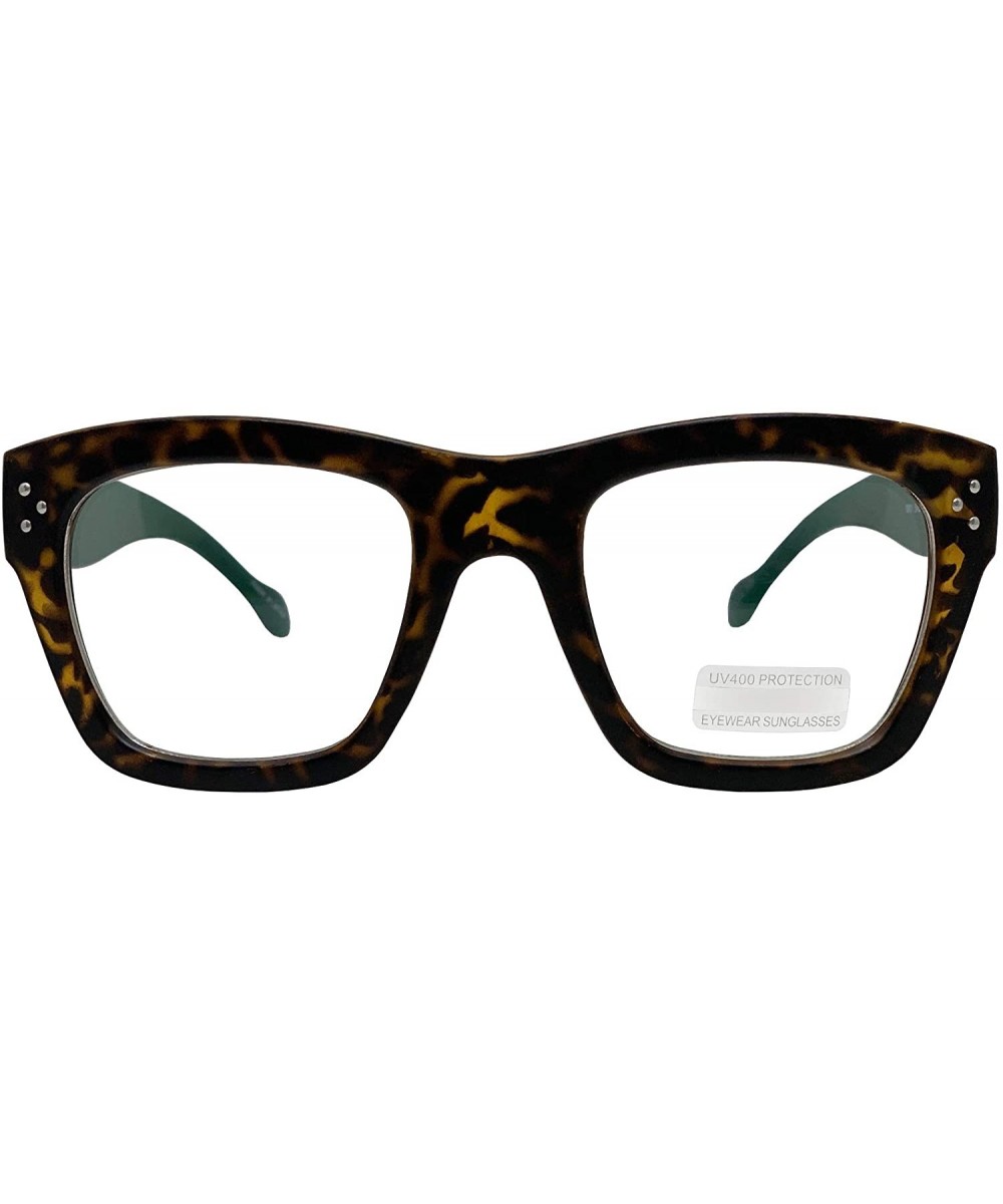 Vintage Inspired Geek Oversized Square Thick Horn Rimmed Eyeglasses Clear Lens - Leopard Green 00012 - CQ18Y8H2KI8 $11.54 Ove...