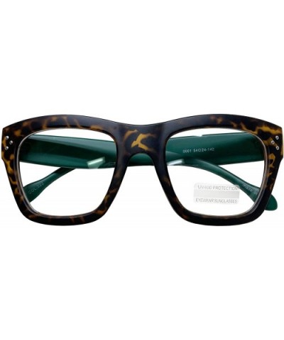 Vintage Inspired Geek Oversized Square Thick Horn Rimmed Eyeglasses Clear Lens - Leopard Green 00012 - CQ18Y8H2KI8 $11.54 Ove...