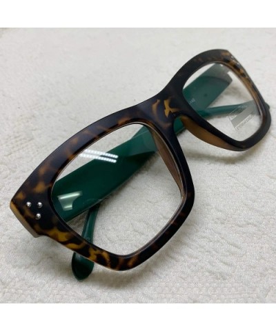 Vintage Inspired Geek Oversized Square Thick Horn Rimmed Eyeglasses Clear Lens - Leopard Green 00012 - CQ18Y8H2KI8 $11.54 Ove...