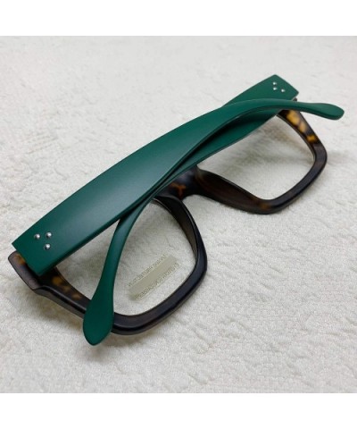 Vintage Inspired Geek Oversized Square Thick Horn Rimmed Eyeglasses Clear Lens - Leopard Green 00012 - CQ18Y8H2KI8 $11.54 Ove...