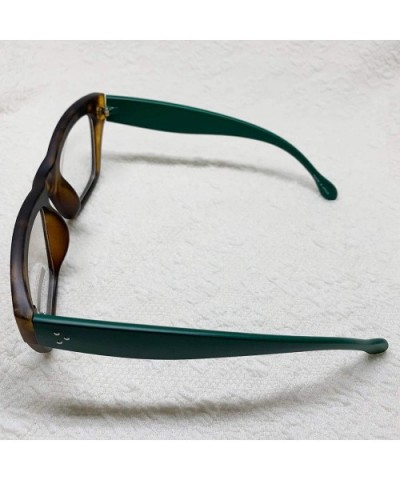 Vintage Inspired Geek Oversized Square Thick Horn Rimmed Eyeglasses Clear Lens - Leopard Green 00012 - CQ18Y8H2KI8 $11.54 Ove...