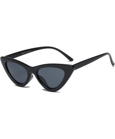 Women Retro Vintage Slim Round Cat Eye Fashion Sunglasses - Black - CI18WTI6MR3 $19.95 Goggle