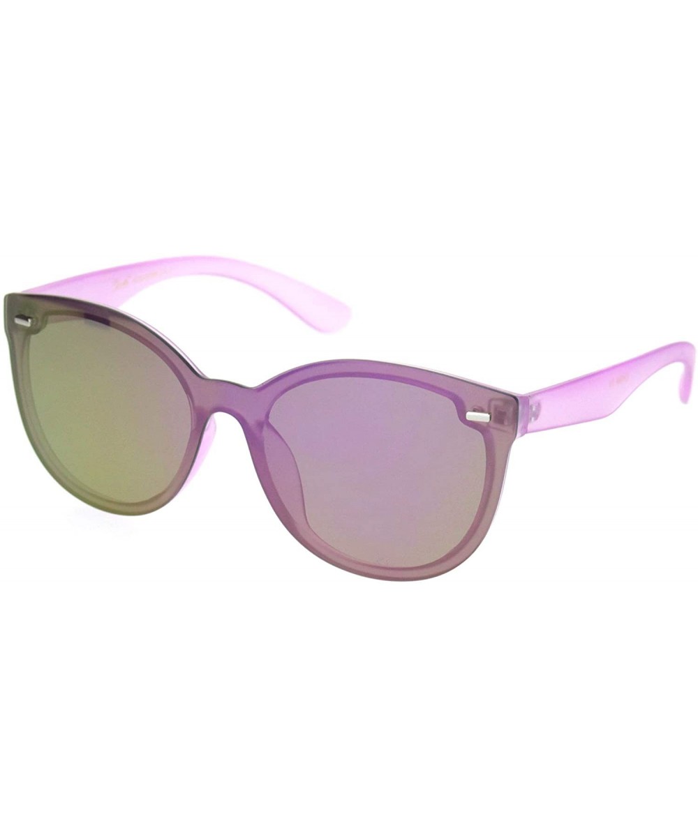 Womens 90s Classic Round Shield Panel Lens Horn Rim Sunglasses - Purple Mirror - CZ18NRT9W70 $5.33 Shield