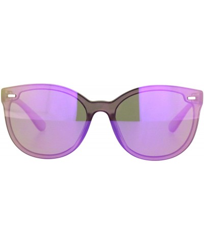 Womens 90s Classic Round Shield Panel Lens Horn Rim Sunglasses - Purple Mirror - CZ18NRT9W70 $5.33 Shield