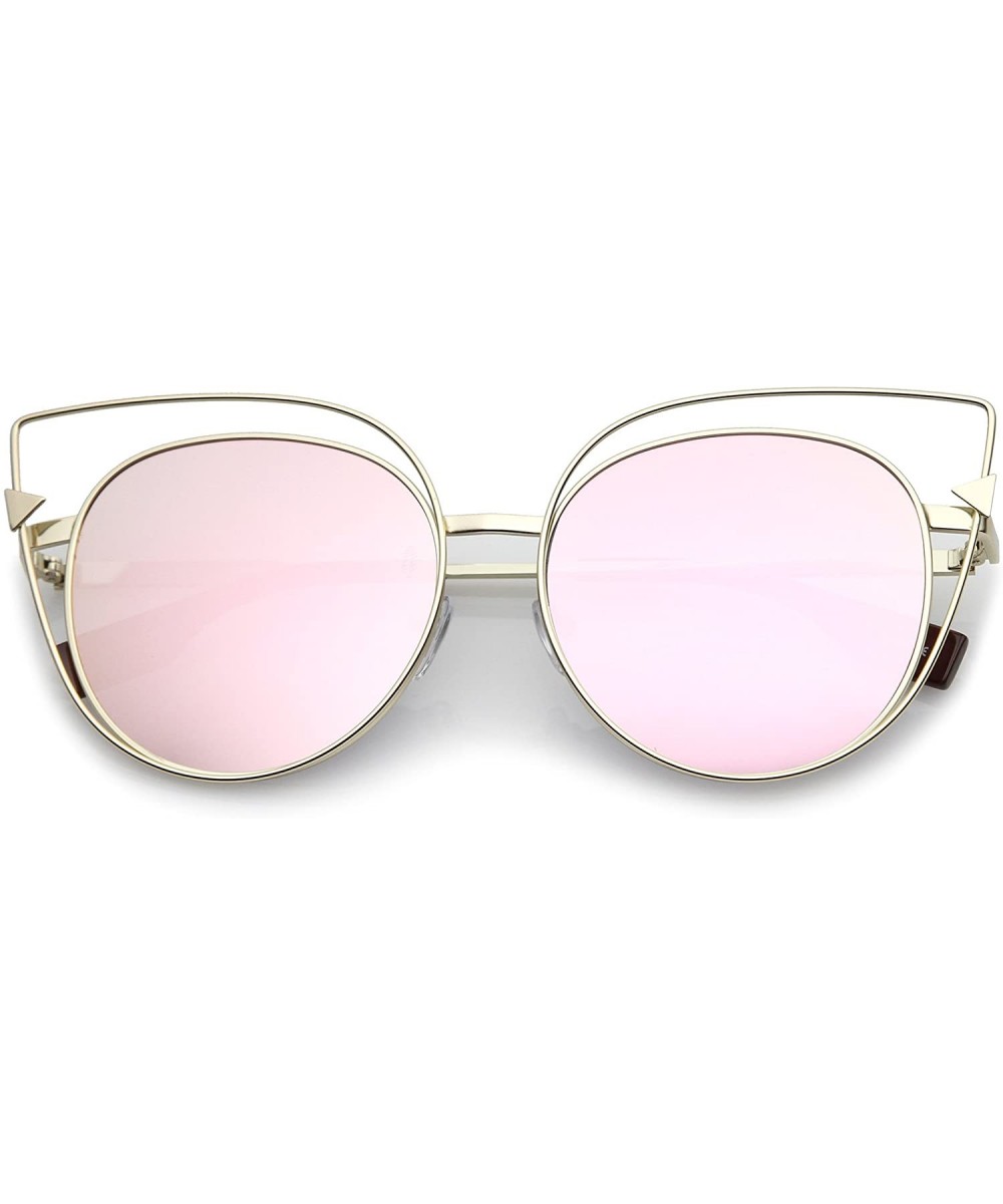 Oversize Open Metal Cat Eye Sunglasses With Arrow Accent And Pink Mirrored Flat Lens 57mm - CR17X6I6MIU $10.42 Cat Eye