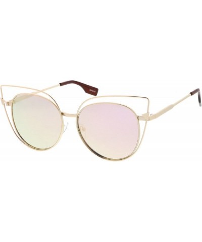 Oversize Open Metal Cat Eye Sunglasses With Arrow Accent And Pink Mirrored Flat Lens 57mm - CR17X6I6MIU $10.42 Cat Eye