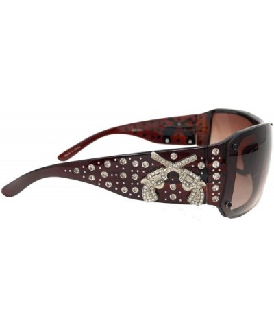 Womens Sunglasses Crossed Pistol Concho UV 400 Cowgirl Bling Rhinestone - Coffee - CQ196UEUGDW $24.37 Rectangular