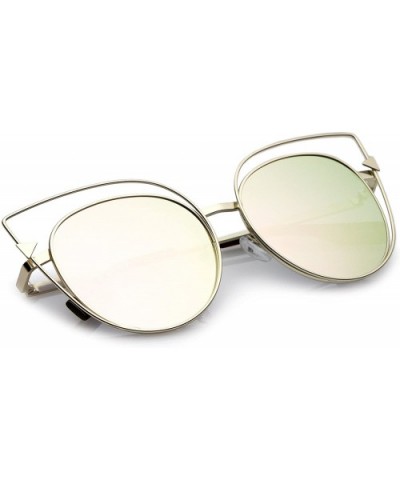 Oversize Open Metal Cat Eye Sunglasses With Arrow Accent And Pink Mirrored Flat Lens 57mm - CR17X6I6MIU $10.42 Cat Eye