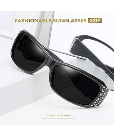 Anti Glare HD Polarized Womens Rhinestone Rectangular Sunglasses - Black - C818UXDLGUE $8.71 Rectangular