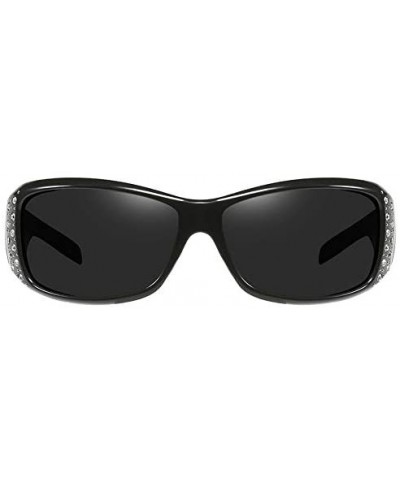 Anti Glare HD Polarized Womens Rhinestone Rectangular Sunglasses - Black - C818UXDLGUE $8.71 Rectangular