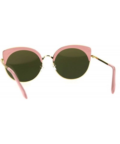 Womens Eye Brow Half Rim Retro Mod Round Cat Eye Tip Sunglasses - Pink Peach - CY184QNMWWL $12.02 Butterfly