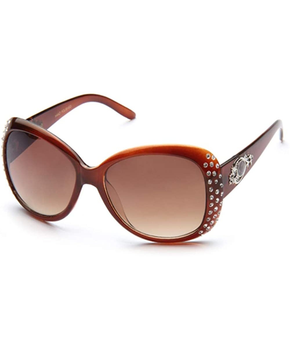 Women Oversized Rhinestone Fashion Sunglasses for Women - Brown - CB117DDYXVL $6.16 Oversized