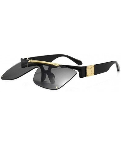 Woman Men Square Sunglasses Fashion Flip Lens Glasses Oversized Sunglasses Shade For Female - Gold Black - CM1906ECO7Z $9.76 ...