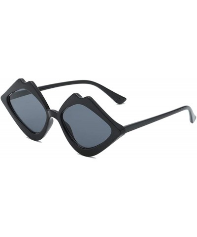Fashion Lips Frame Oversized Plastic Lenses Sunglasses for Women UV400 - Black Gray - CR18NS80OT9 $8.51 Square
